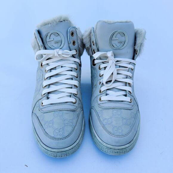 Gucci Authentic Rabbit Fur High Top Guccissima GG Sneakers Monogram 39 Grey 9 - Picture 3 of 15